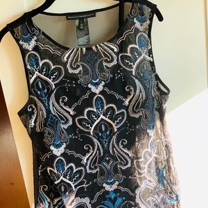WHBM Black & Blue Embroidered Shell Size L